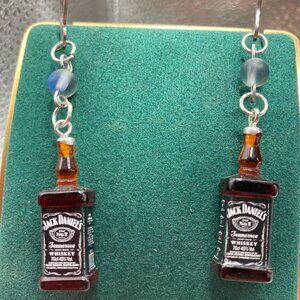 Mini Whiskey Blue Glass Earrings